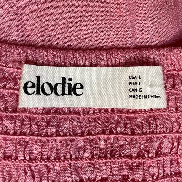 ELODIE NWOT LINEN RUFFLE EMPIRE WAIST SMOCKED BACK MINI SUNDRESS DRESS PINK L - Picture 10 of 13